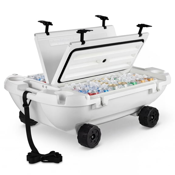 VEVOR Floating Cooler, 40 QT Floating Ice Chest with Dry Storage, Wheels & Tow Rope, Premium LLDPE Amphibious Drink Cooler for Water & Land, Cruise Stable on Lake, River, Pool, Beach, Kayak, White