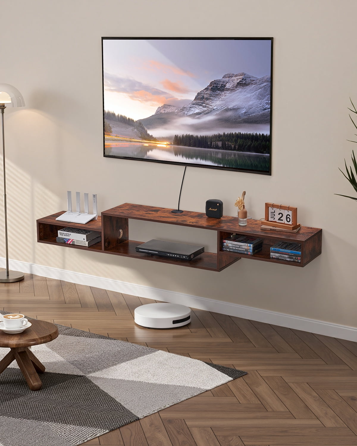 VEVOR Floating TV Stand, 70" Wall Mount Entertainment Center with Power Outlet & Cable Hole, Modern Floating TV Shelf with Storage Cabinet for DVD Player, Cable Box, Game Console,TV Accessory,Wood