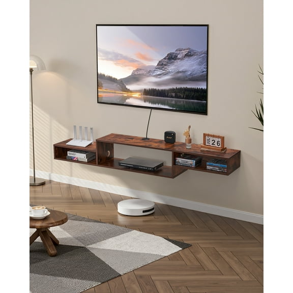 VEVOR Floating TV Stand, 70" Wall Mount Entertainment Center with Power Outlet & Cable Hole, Modern Floating TV Shelf with Storage Cabinet for DVD Player, Cable Box, Game Console,TV Accessory,Wood