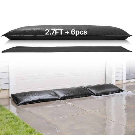 VEVOR Flood Barrier, 6 Pack, 2.7 x 1.4 ft Flood Bags Activated by Water, Water Absorbent Barrier, Sandless Sandbags Blockage, Flooding Prevention Bags for Home, Doorways, Basement, Garage