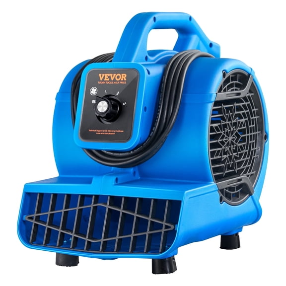 VEVOR Floor Blower, 1360 RPM 600 CFM, Air Mover for Drying and Cooling, Portable Carpet Dryer Fan with 4 Blowing Angles,3-Speeds Adjustment
