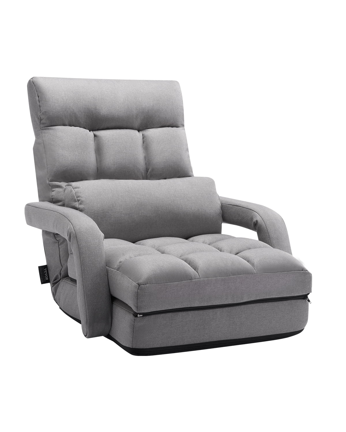 VEVOR Floor Chair, Floor Gaming Chair with 5 Adjustable Position and Back Support, Folding Sofa Chair with Armrest for Adults, Sofa Lounger Bed with Back Cushion for Living Room and Bedroom, Gray