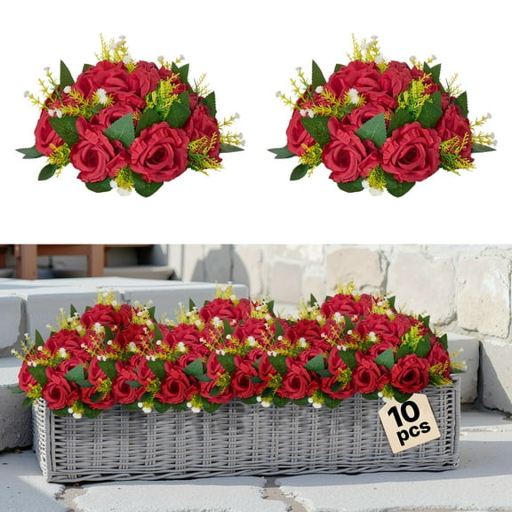 VEVOR Flower Balls Arrangement Bouquet 10 PCS, 9.5-Inch Wedding Red Roses Centerpieces, Fake Flowers Kissing Balls Decor Artificial Floral Arrangements Flower Bouquet for Home Party Table Decorations