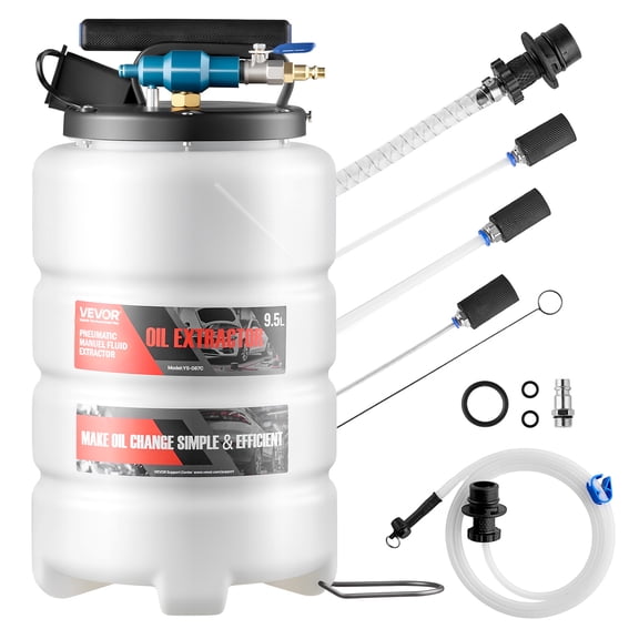 VEVOR Fluid Extractor, 9.5 L Capacity, Pneumatic/Manual Vacuum Oil Extractor Pump with 59 in Long Horse & Three 47 in Extension Tubes, Oil Change Pump with PE Tank for Cars, Lawn Mowers, Boats