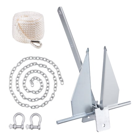 VEVOR Fluke Style Anchor Kit, 13 LBS Hot-Dipped Galvanized Steel Fluke Anchor with 7.9' Chain, 101' Rope and Two 0.4" Shackles, Marine Boat Anchor for Small Vessels Under 30', Seas, Rivers