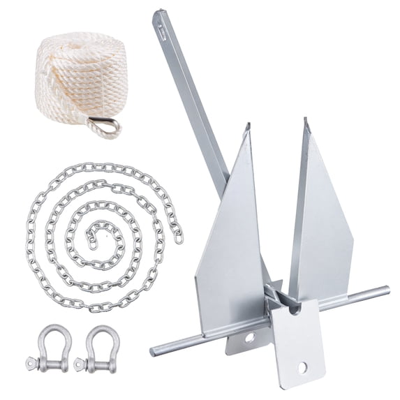 VEVOR 8.5 lbs Fluke Style Anchor Kit, Silver hot-dipped galvanized steel with 7.9 ft chain and 75 ft rope