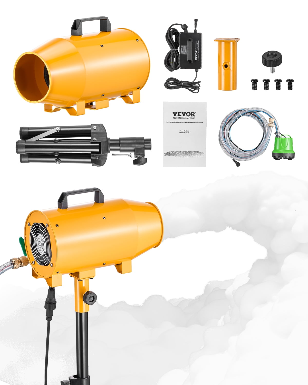 VEVOR Foam Machine, 180 W Party Foam Cannon, Portable Foam Maker with a Tripod Stand, Foam Party Machine with a Submersible Pump, for Backyard, Pool, Outdoor Events, Birthdays, Celebrations