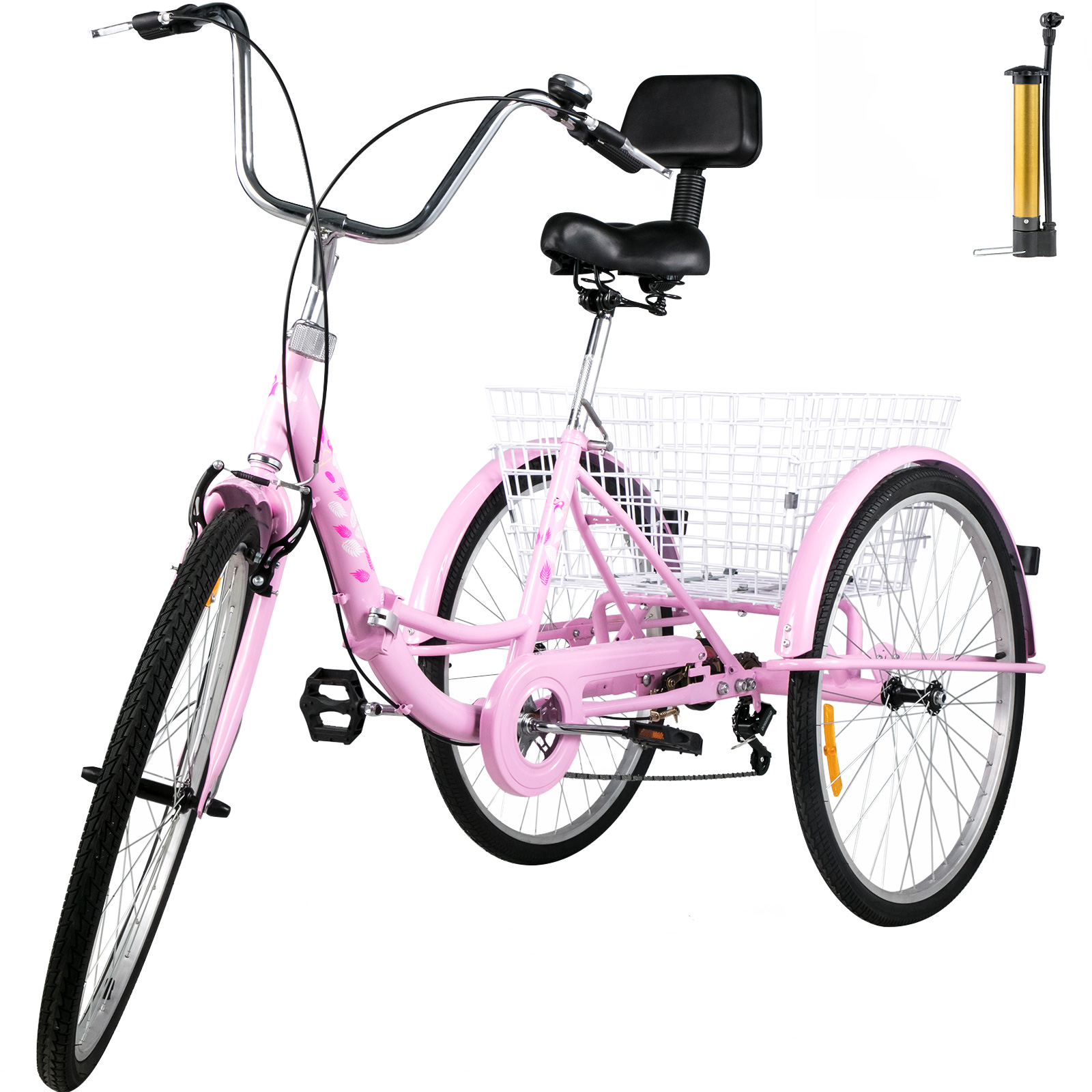 VEVOR Foldable Adult Tricycle 24 Wheels,7-Speed Trike, 3 Wheels Colorful Bike with Basket, Portable and Foldable Bicycle for Adults Exercise Shopping Picnic Outdoor Activities,Pink - image 1 of 9
