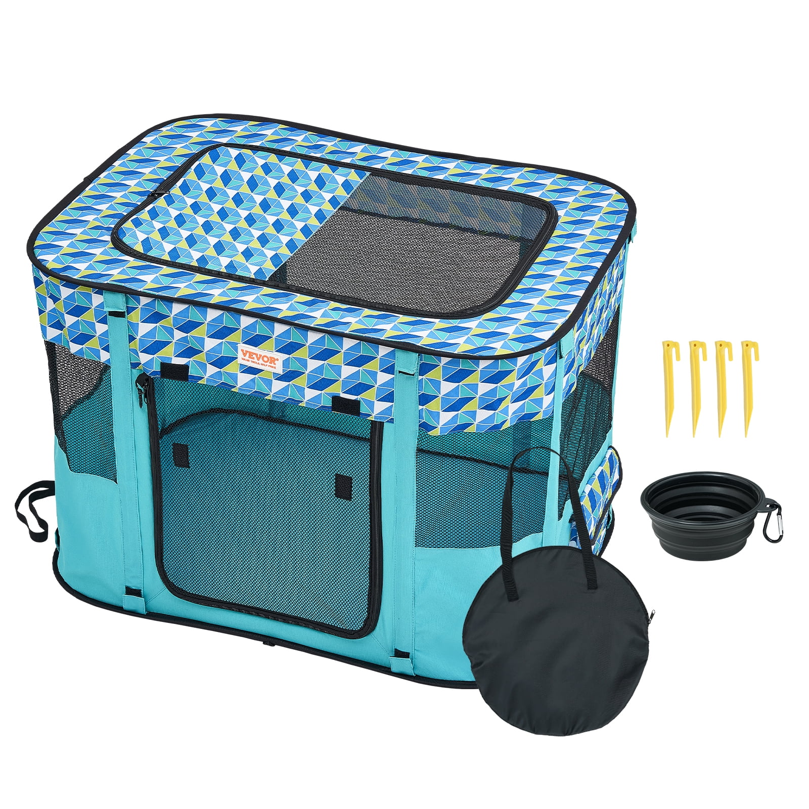 VEVOR Foldable Pet Playpen, 32'' x 24'' x 22'' Portable Dog Playpen, Crate Kennel for Puppy, Dog, Cat, Waterproof 600D Oxford Cloth, Removable Zipper, for Indoor Outdoor Travel Camping (Rectangle, S)