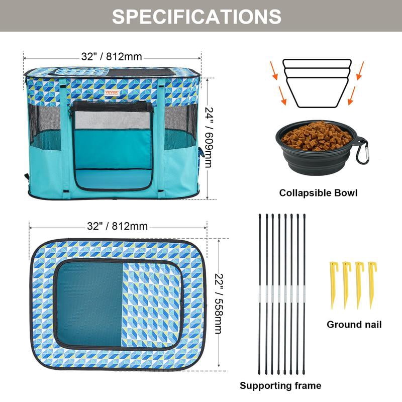 Curated visual reference: Portable Puppy Playpen With Tarps Reference: Vevor Foldable Pet Playpen 46 Inch Portable Dog Playpen Crate