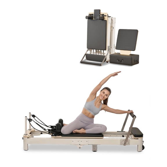 VEVOR Foldable Pilates Reformer Machine, Reformer Set with Sitting Box, Pilates Bed with Dual Resistance- Spring & Cord, for Advanced Users & Beginners Home Gym Studio, Up to 400 LBS