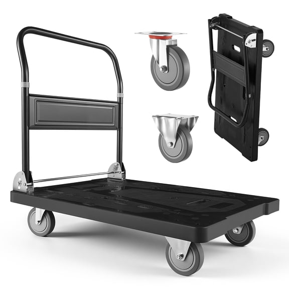VEVOR Foldable Push Cart Dolly, 1000 lbs Capacity, Folding Platform Truck with Swivel Wheels, Moving Platform Hand Truck Flatbed Cart, Space Saving Push Handle, for Easy Storage,35.2 x 23.4 x 33.5 in