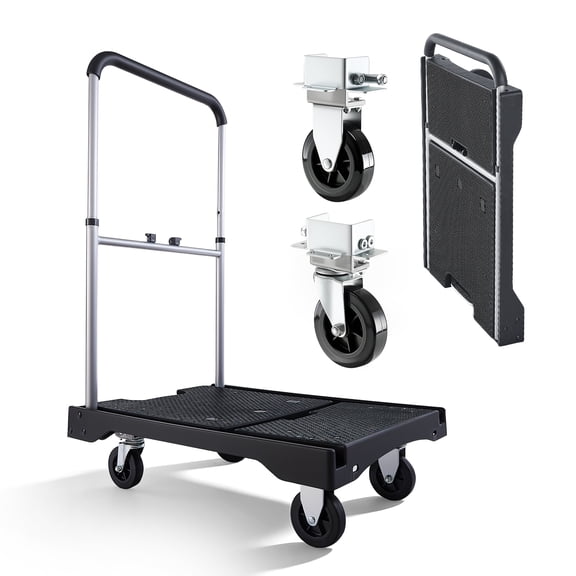 VEVOR Foldable Push Cart Dolly, 330 lbs Capacity, Folding Platform Truck with Swivel Wheels, Moving Platform Hand Truck Flatbed Cart, Adjustable Push Handle, for Easy Storage, 26.8 x 19.5 x 4.5 in