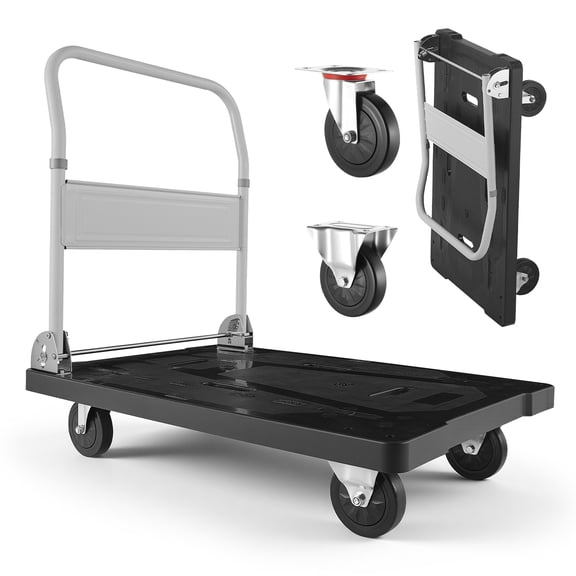 VEVOR Foldable Push Cart Dolly, 660 lbs Capacity, Folding Platform Truck with Swivel Wheels, Moving Platform Hand Truck Flatbed Cart, Space Saving Push Handle, for Easy Storage, 35.2 x 23.4 x 33.5 in