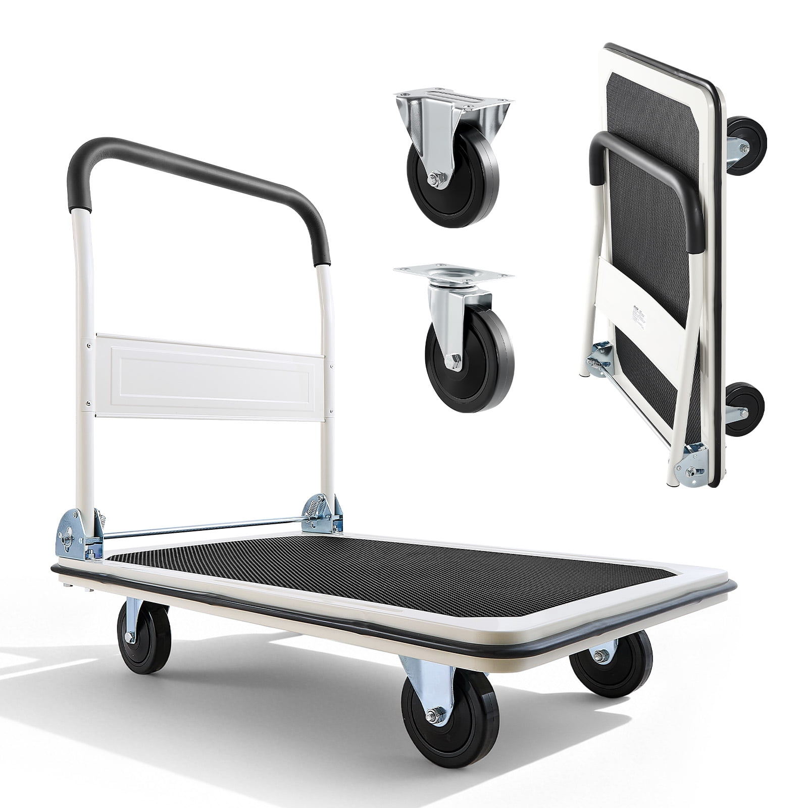 VEVOR Foldable Push Cart Dolly, 660 lbs Load Capacity, Folding Platform Truck with Swivel Wheels, Moving Platform Hand Truck Flatbed Cart, Space Saving Push Handle, 35.4 x 34.3 x 24 in