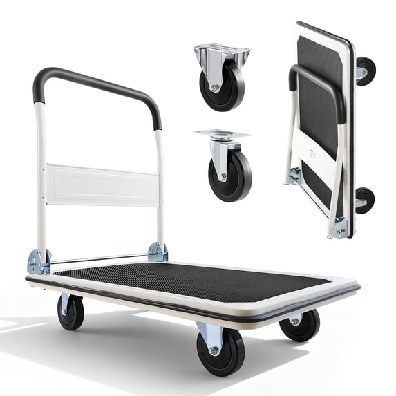 VEVOR Foldable Push Cart Dolly, 660 lbs Load Capacity, Folding Platform Truck with Swivel Wheels, Moving Platform Hand Truck Flatbed Cart, Space Saving Push Handle, 35.4 x 34.3 x 24 in