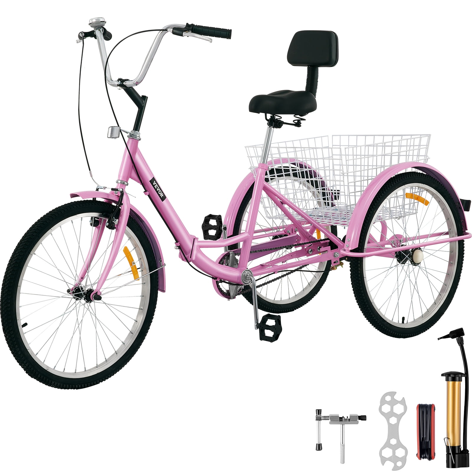 pink adult bike with basket