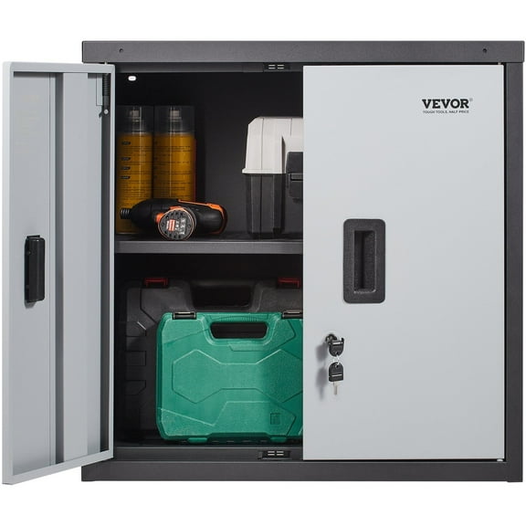 VEVOR Foldable Wall Cabinet, Metal Garage Locker Mounted 26" Small Tool Chest 240 LBS Loading Capacity Adjustable Shelf Magnetic Door File for Warehouse Office Home Black