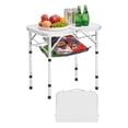 thumbnail image 1 of VEVOR Folding Camping Table, Adjustable Height Portable Side Tables, Aluminum MDF Beach Table with Mesh Layer, Carrying Handle, Lightweight Compact for Outdoor Picnic BBQ Cooking,24x16in,Silver, 1 of 9
