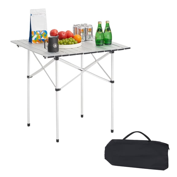VEVOR Folding Camping Table, Portable Roll Up Side Tables, Small Lightweight Aluminum Beach Table, Compact with Carry Bag, for Outdoor Cooking, Tailgating, Grilling, Picnic, Travel, Silver
