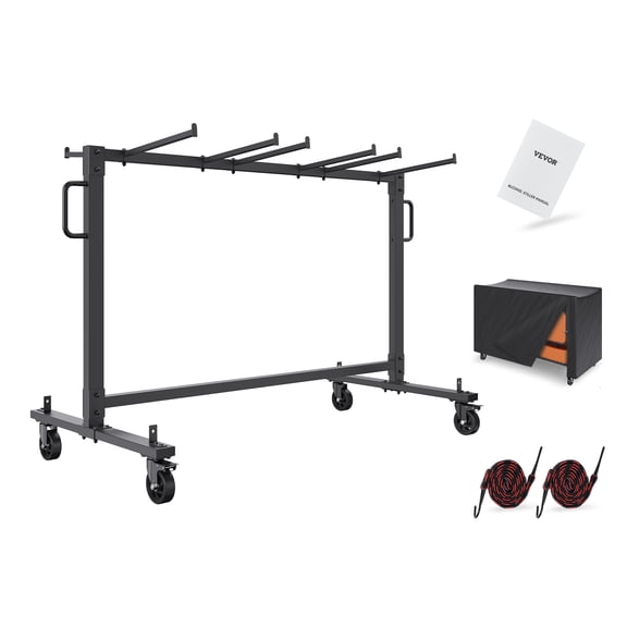 VEVOR Folding Chair Cart, Single Layer Mobile Stackable Chair Dolly, Storage Rack Trolley with 265 Lbs Capacity to Store 42 Chairs, Heavy Duty Iron Chairs Holder with 4 Casters,2 Elastic Cords, Cover
