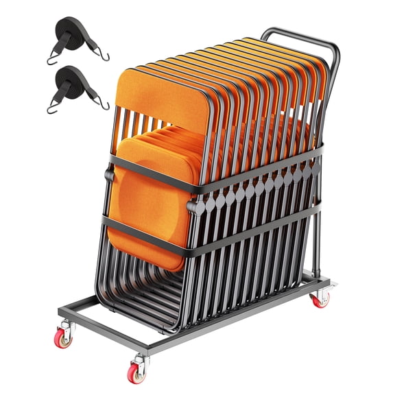 VEVOR Folding Chair Rack, 300 LBS Capacity, L-shape Vertical Placement Chair Cart for 25 Chairs, Heavy-duty Metal Chair Storage Dolly with Rubber Wheels, Multi-Function Chair Holder, Matte Black