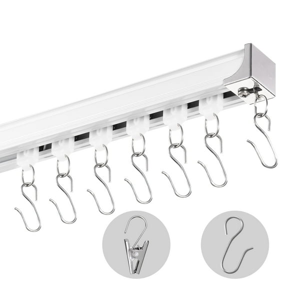 VEVOR Ceiling Curtain Track Set, 8.9 FT/2.7 Meter, Sliding Ceiling Track System for Curtains,Room Divider Curtain Track Ceiling/Wall Mounted for Living Room Bedroom with Hooks and Hardware,White