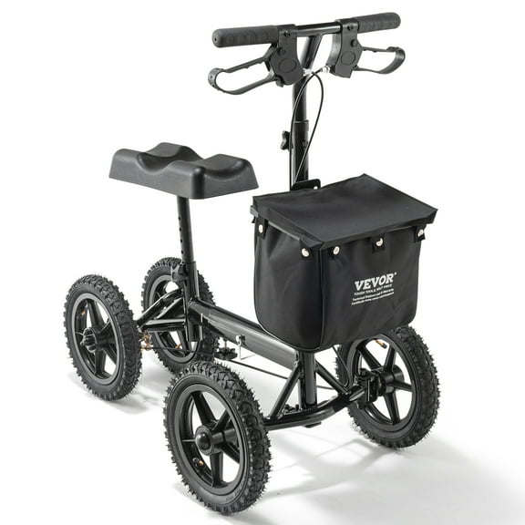 VEVOR Folding Knee Scooter, Aluminum Steerable Knee Walker with Height-Adjustable Handlebar & Knee Pad, 12" All-Terrain Wheels, Dual Brakes, Leg Recovery Scooter for Broken Ankle Foot Injuries,350LBS