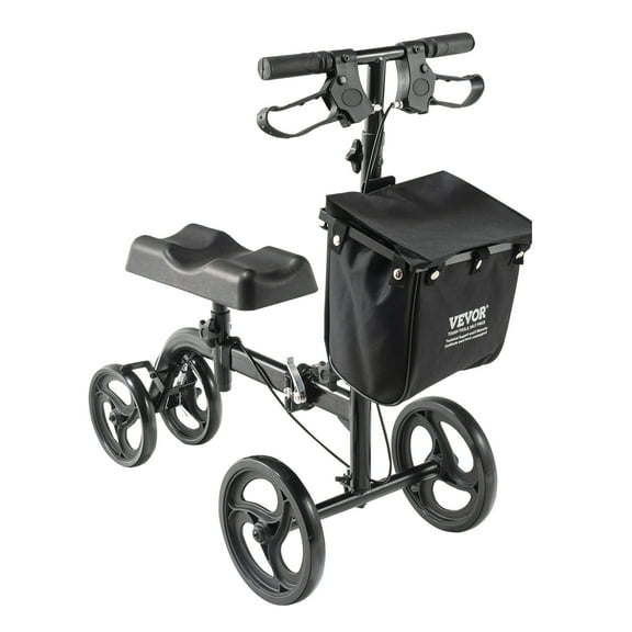 VEVOR Folding Knee Scooter, Carbon Steel Steerable Knee Walker with Height-Adjustable Handlebar & Knee Pad, All-Terrain Solid Wheels, Dual Brakes, Leg Recovery Scooter for Broken Ankle Foot Injuries