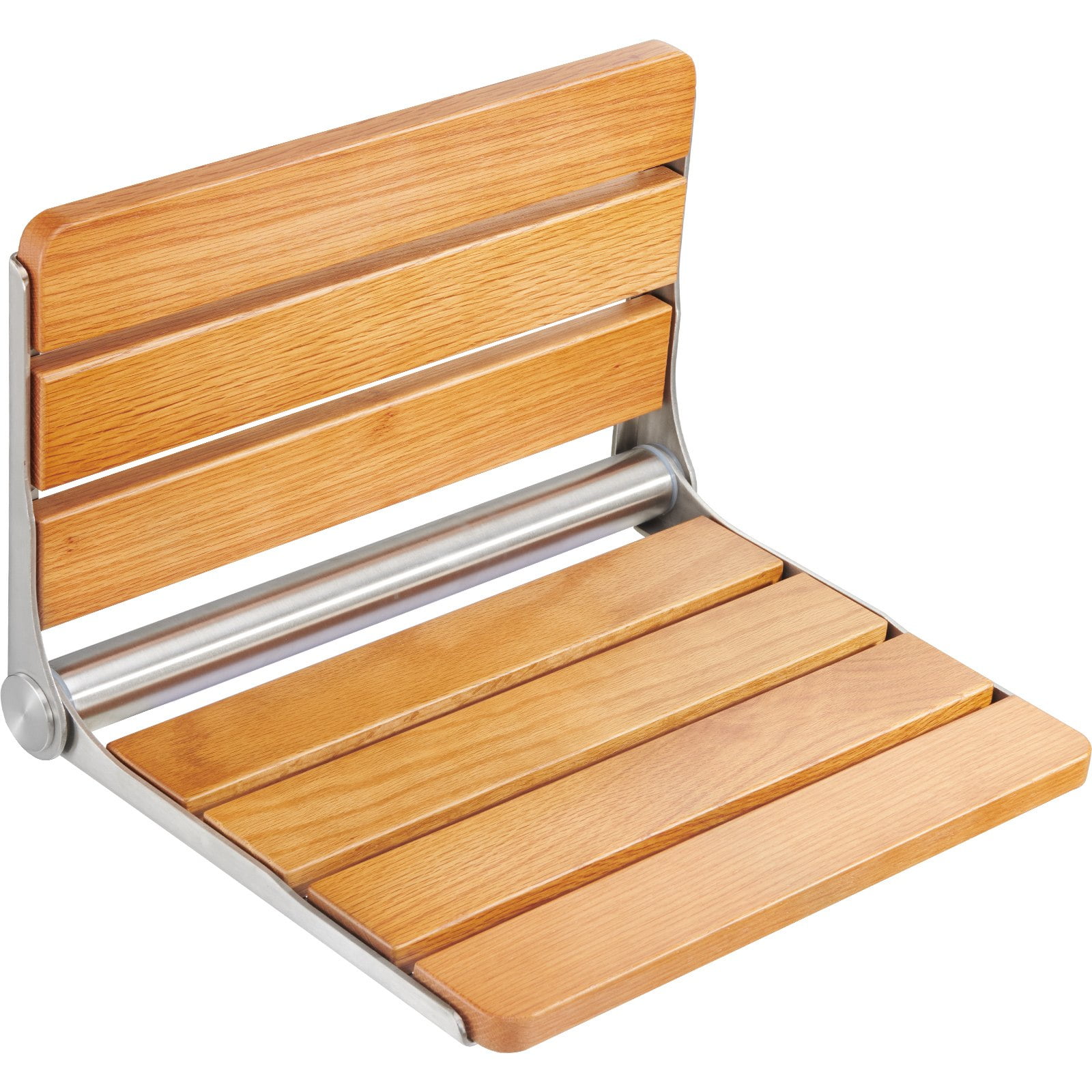 Teak and Stainless Steel Wall-Mounted Folding Shower Seat