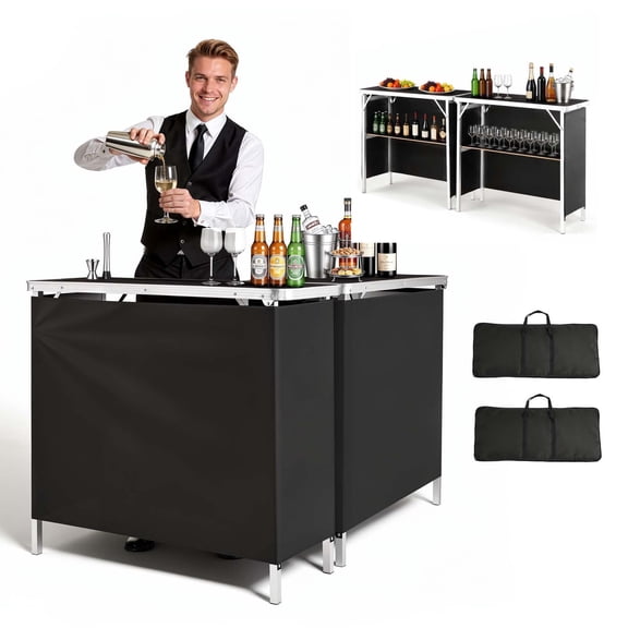 VEVOR Folding Portable Bar Table, 2 pcs, 38.6 x 15.2 x 34.3 in, with Carry Bag, Storage Shelf, Detachable Skirt, Quick and Easy Setup, Foldable Mobile Bartending Station for Events, Party, Tradeshow
