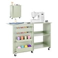 thumbnail image 1 of VEVOR Folding Sewing Table, Multipurpose Sewing Machine Table with Compact Design, Wheels, Wooden Pegs, Storage Trays and Shelf, Magnetic Door Lock, Craft Station and Side Desk for Home, Light Green, 1 of 9