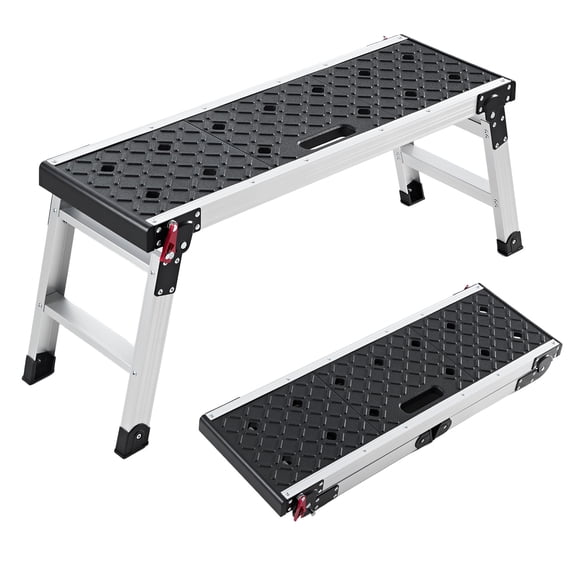 VEVOR Folding Work Platform, 35.8 x 12.2 in Aluminum Step Stool, 16.5 in Height, 500 lbs Load Capacity, Heavy Duty Platform Ladder with Locks, Portable Work Bench for Painting & Maintenance & Home
