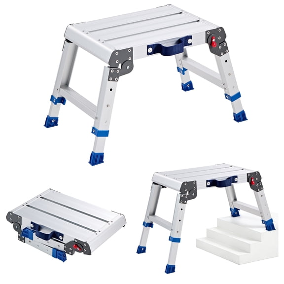 VEVOR Folding Work Platform, Adjustable Height 12-16 in, 500 lbs Capacity Aluminum Step Stool, Heavy Duty Non-Slip Platform Ladder, Portable Work Bench for Painting, Cleaning, Home & Professional Use