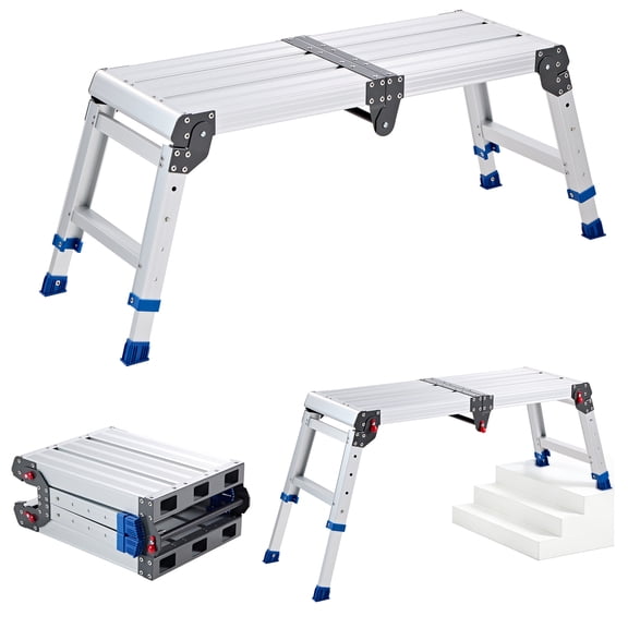 VEVOR Folding Work Platform, Adjustable Height 14.2-20 in, 500 lbs Capacity Aluminum Step Stool, Heavy Duty Non-Slip Platform Ladder, Portable Work Bench for Painting, Cleaning, Home & Professional
