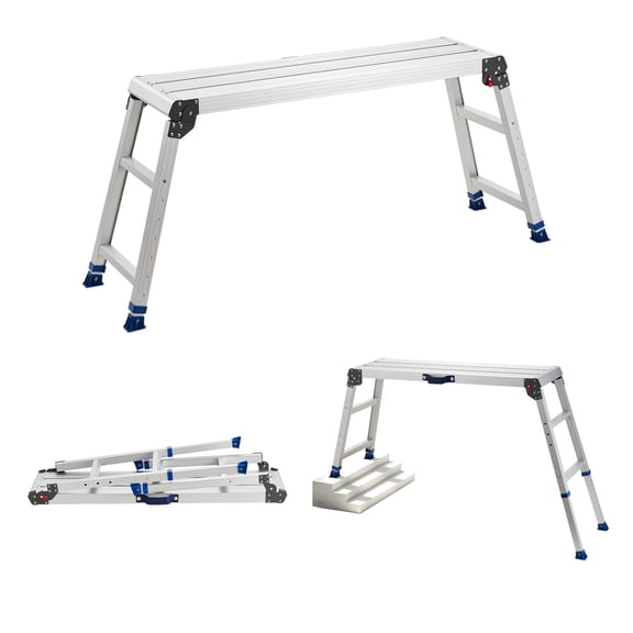 VEVOR Folding Work Platform, Adjustable Height 23-34.5 in, 40 x 12 in Aluminum Step Stool, 500 lbs Load Capacity, Heavy Duty Non-Slip Platform Ladder, Portable Work Bench for Painting, Maintenance