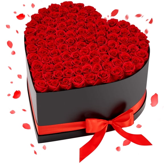 VEVOR Forever Flowers, 100 Preserved Roses in a Heart Shape Box, Eternal Flowers Immortal Bouquet Birthday Present for Women Her Wife Mothers, Anniversary, Valentine's Day,Christmas, Red