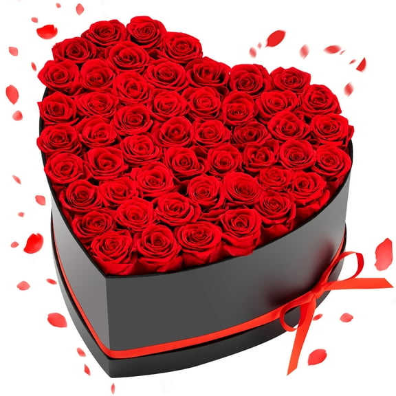 VEVOR Forever Flowers, 50 Preserved Roses in a Heart Shape Box, Eternal Flowers Immortal Bouquet Birthday Present for Delivery Prime Women Her Wife Mothers, Anniversary, Valentine's Day,Christmas,Red