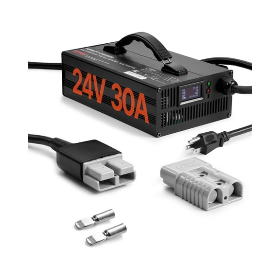 VEVOR Forklift Battery Charger, 24V, 30A Smart Fully-Automatic Lead-Acid Battery Charger, 24 Volt Trickle Charger with Anderson Plug, Cooling Fan, OLED Display, for Forklift Golf Cart Floor Scrubber