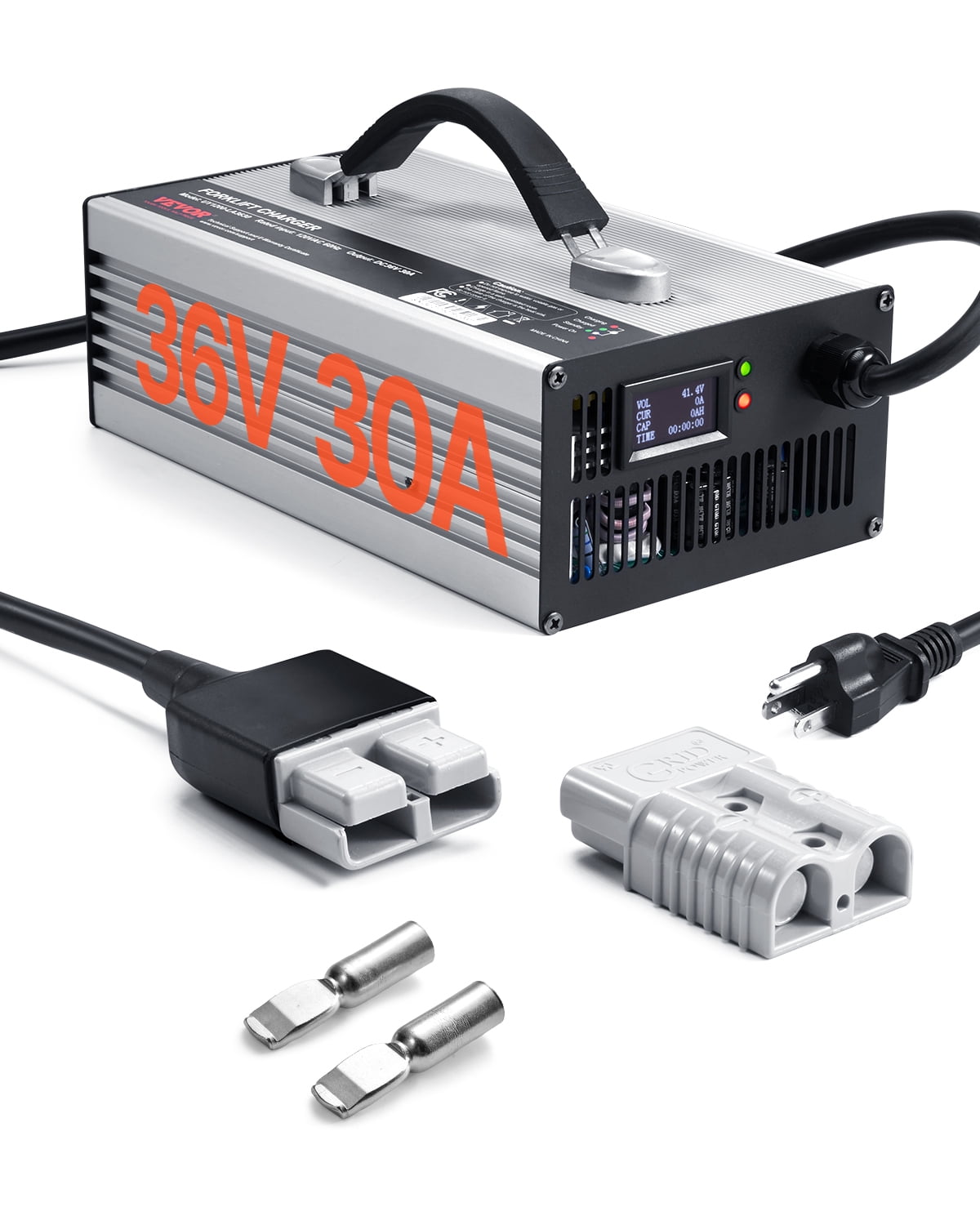 VEVOR Forklift Battery Charger, 36V, 30A Smart Fully-Automatic Lead-Acid Battery Charger, 24 Volt Trickle Charger with Anderson Plug, Cooling Fan, OLED Display, for Forklift Golf Cart Floor Scrubber