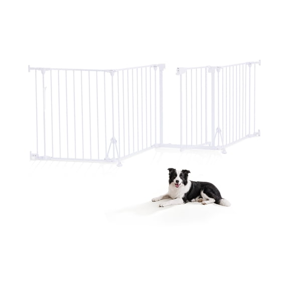 VEVOR Freestanding Dog Gate 32" Tall 4-Panel Foldable Metal Pet Gate White, For Stairs Doorways, Dual-Triangle Support, Sturdy Metal Construction, Freestanding or Wall Mount,Flexible Shapes, Easy Fit