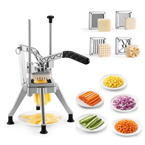 VEVOR French Fry Cutter, Commercial Vegetable Chopper with 4 Replacement Blades, 1/2", 3/8", 1/4" Blade Easy Dicer Chopper and 6-wedge Apple Corer, 420J2 Stainless Steel, for Restaurant Kitchen