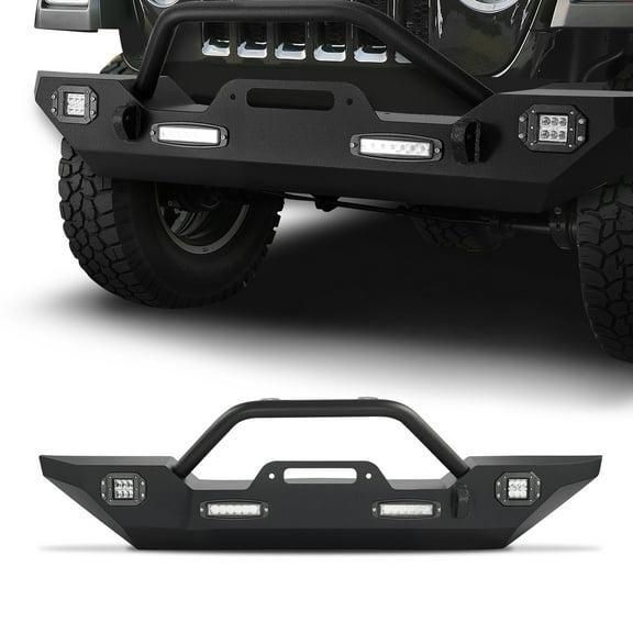 VEVOR Front Bumper Compatible with 2018-2024 Jeep Wrangler JL JLU & Gladiator JT - with 2PCS LED Light Bars, 2PCS LED Work Lights, Winch Plate & D-Rings Mounts