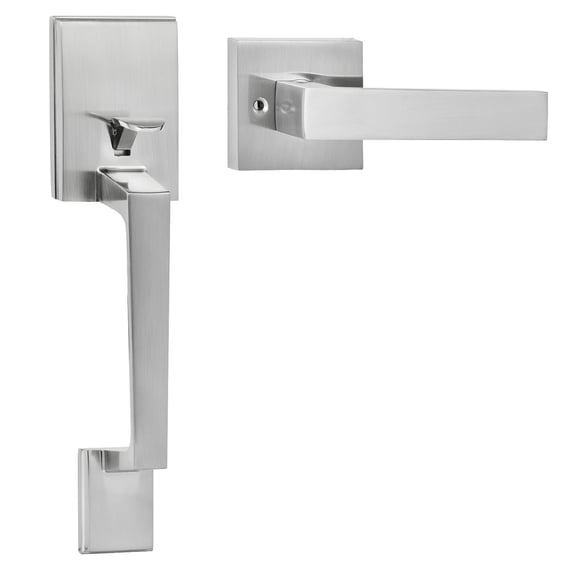 VEVOR Front Door Handle, Square Entry Handle Set with Lever, No Lock, Adjustable Hole Space, Zinc Alloy Die-Casting, Reversible for Right and Left Handed Entrance and Front Doors, Satin Nickel