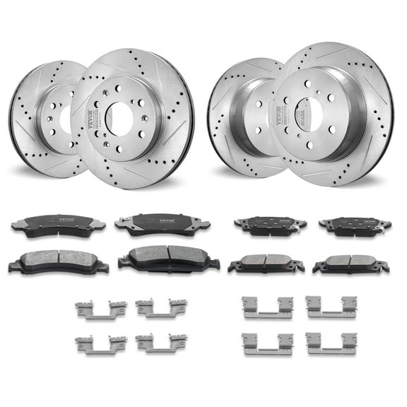VEVOR Front Rear Brake Kit for 2014-2018 Chevy Silverado GMC Sierra 1500, 2015-2020 Suburban Tahoe Yukon XL Escalade ESV, Drilled & Slotted Brake Rotors Ceramic Brake Pads Replacement Kit