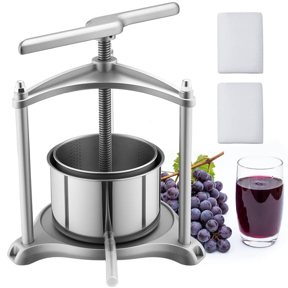 VEVOR Fruit Wine Press, 0.8 Gallon/3L, Stainless Steel Manual Juice Maker with Powerful T-Shaped Handle, Juice Making for Apple/Grape/Orange/Berry, Cheese/Tincture/Herbal Press, for Kitchen Home