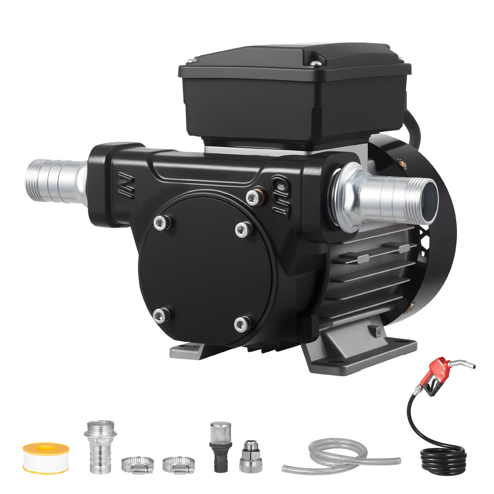 VEVOR Fuel Transfer Pump 110V, 16 GPM 60 L/min, AC Electric Oil Transfer Pump for Diesel Kerosene Biodiesel, with Auto Fuel Nozzle & 2 Hoses, 45 ft/13.7 m Max Lift, for Vehicles, Construction Sites