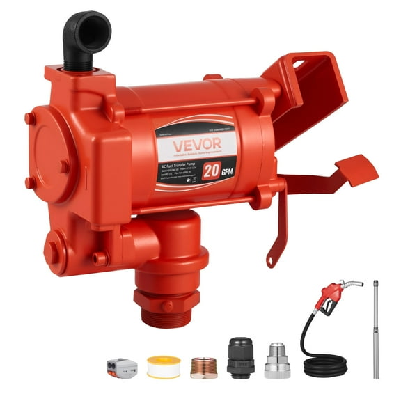 VEVOR Fuel Transfer Pump 110V, 20 GPM 76 L/min, AC Electric Oil Transfer Pump, with Auto Shut-Off Fuel Nozzle & Discharge Hose, High Flow Kit for Gasoline, Diesel,Kerosene,Biodiesel,Ethanol Blends