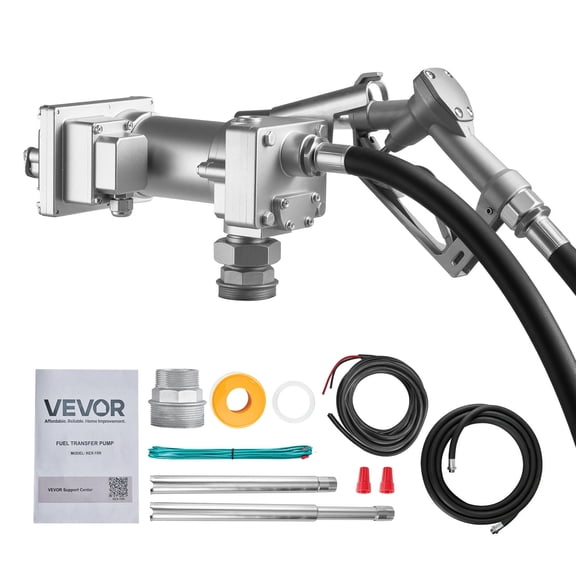 VEVOR Fuel Transfer Pump, 12V DC 15 GPM, Cast Iron Diesel Transfer Pump Kit, with Manual Shut-Off Nozzle, Discharge Hose, Overheat Protection, 1/3 HP Explosion-Proof, for Gasoline Diesel Kerosene