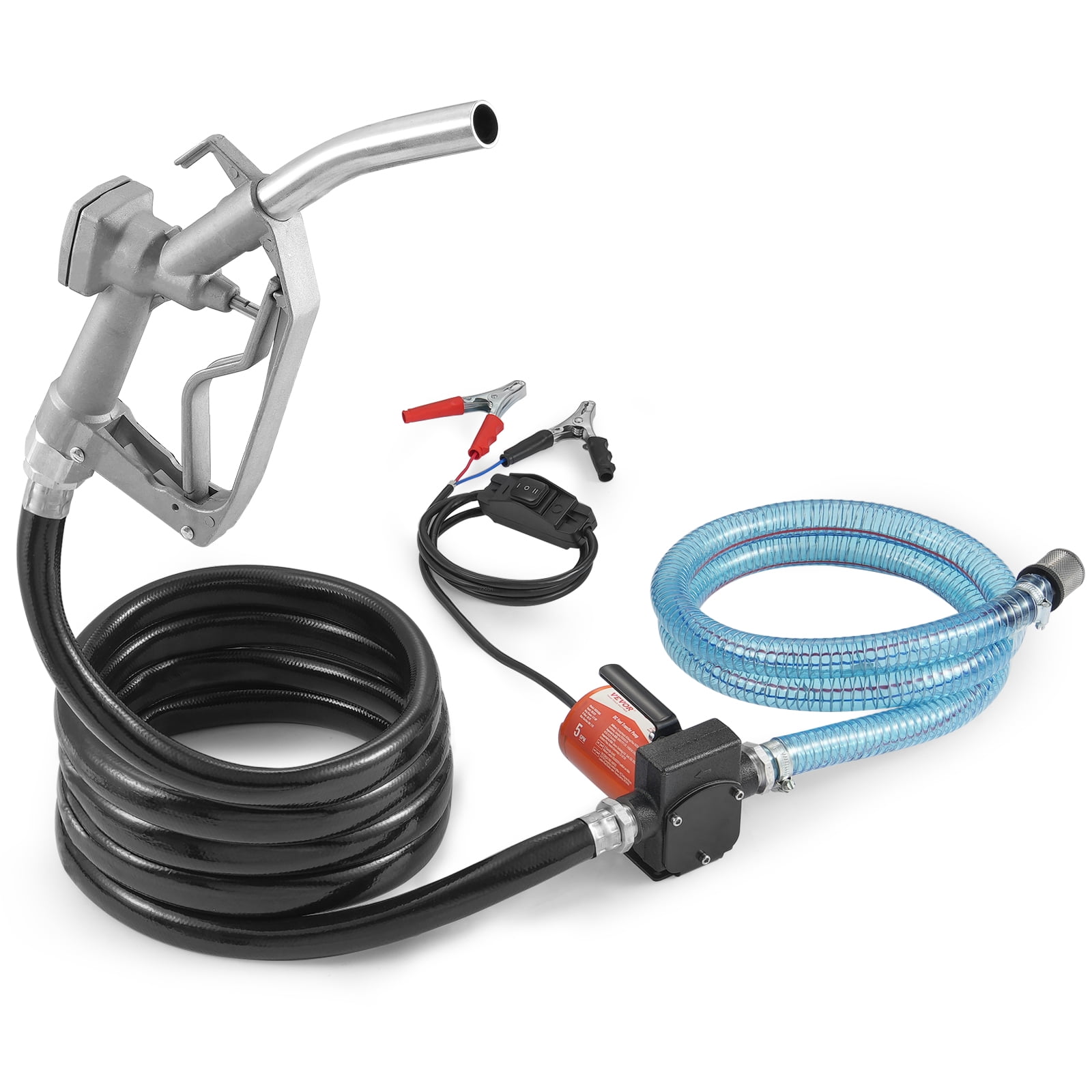 VEVOR Fuel Transfer Pump, 12V DC 5.3 GPM 1/10 HP, Portable Electric Diesel Transfer Pump with Auto Shut-Off Fuel Nozzle, Long Inlet & Outlet Hose for Gasoline, Diesel, Kerosene, Methanol Blends